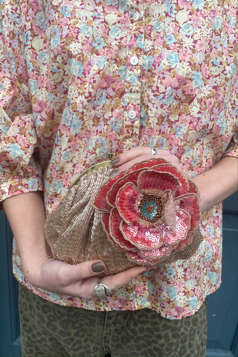 M.A.B.E Carrie Corsage Taupe Clutch - The Mercantile London