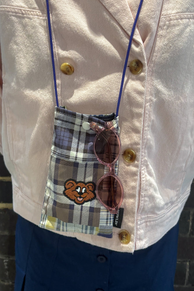 Howlin Magic Shaggy Bear Blue Madras Pouch - The Mercantile London