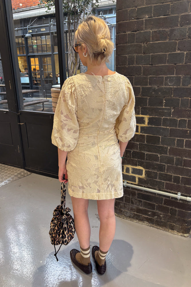 The Tiny Big Sister Guipure Light Cream Short Dress - The Mercantile London