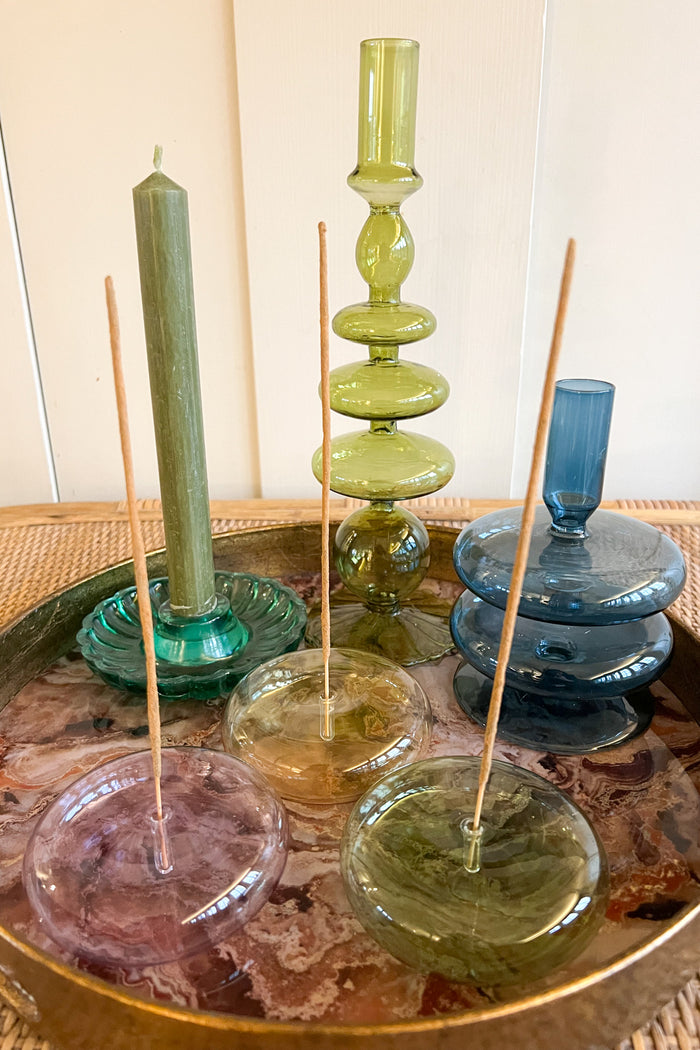 MÆGEN Green Dimple Hand Blown Glass Incense Holder - The Mercantile London