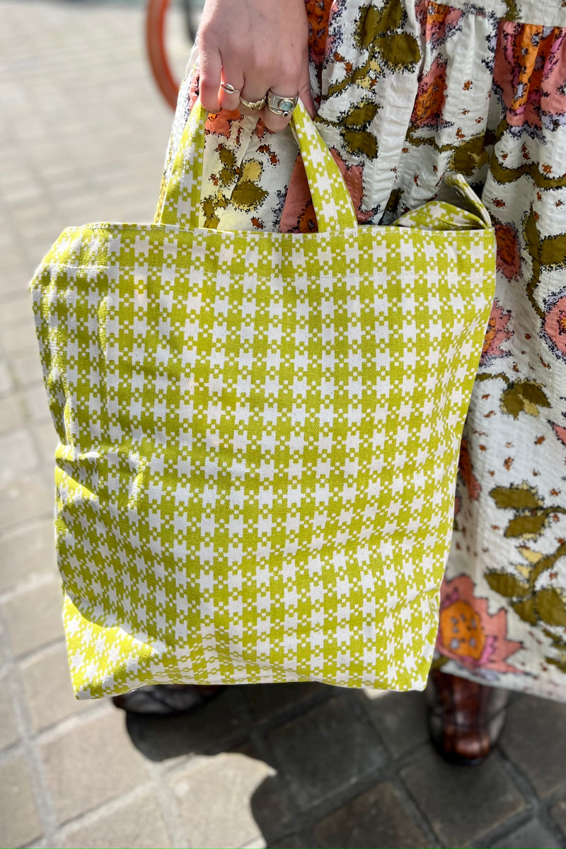 Baggu Chartreuse Pixel Gingham Duck Bag - The Mercantile London