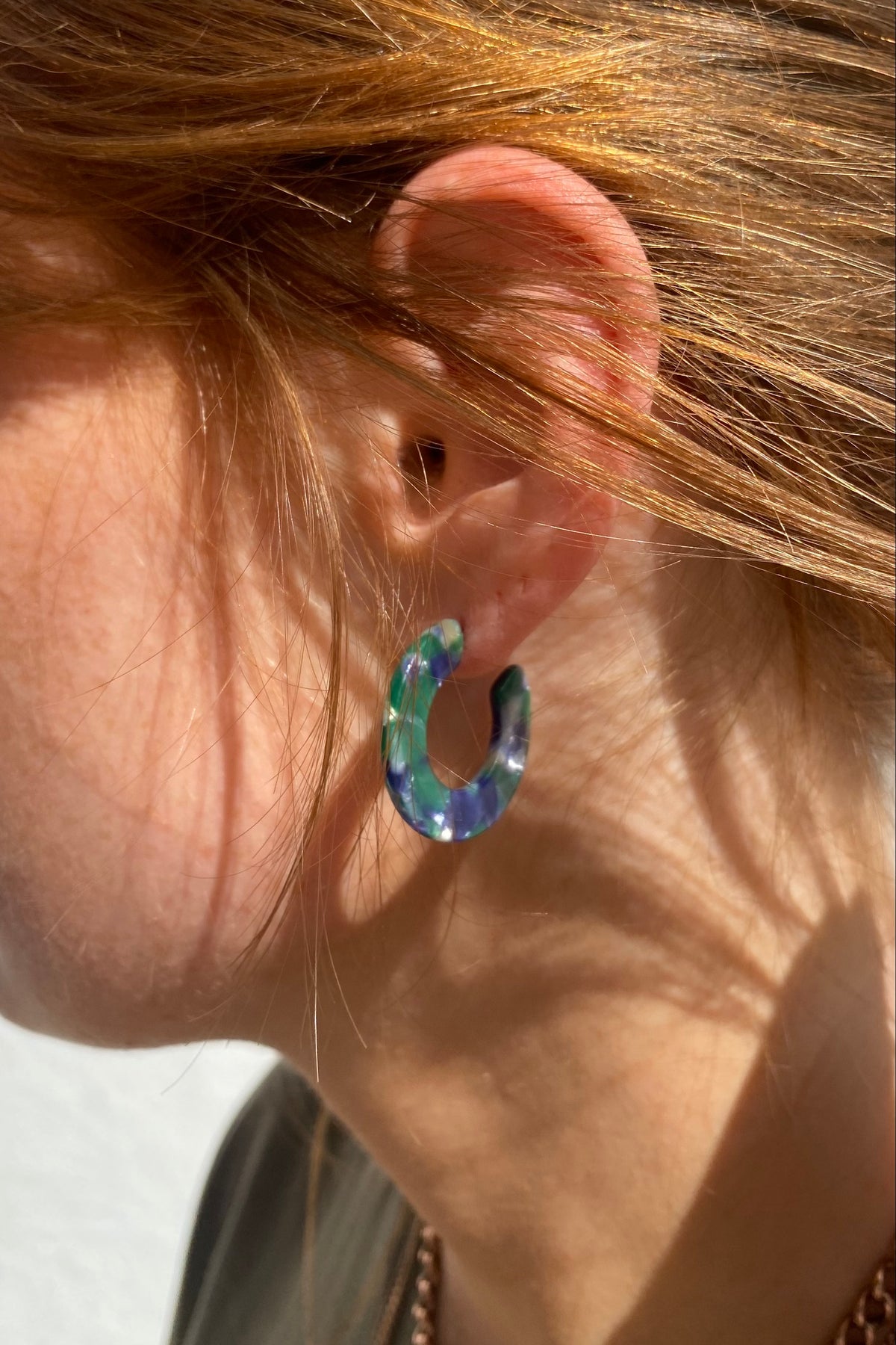 B.M.L Hortense Flat Oval Resin Hoop Green Earrings - The Mercantile London