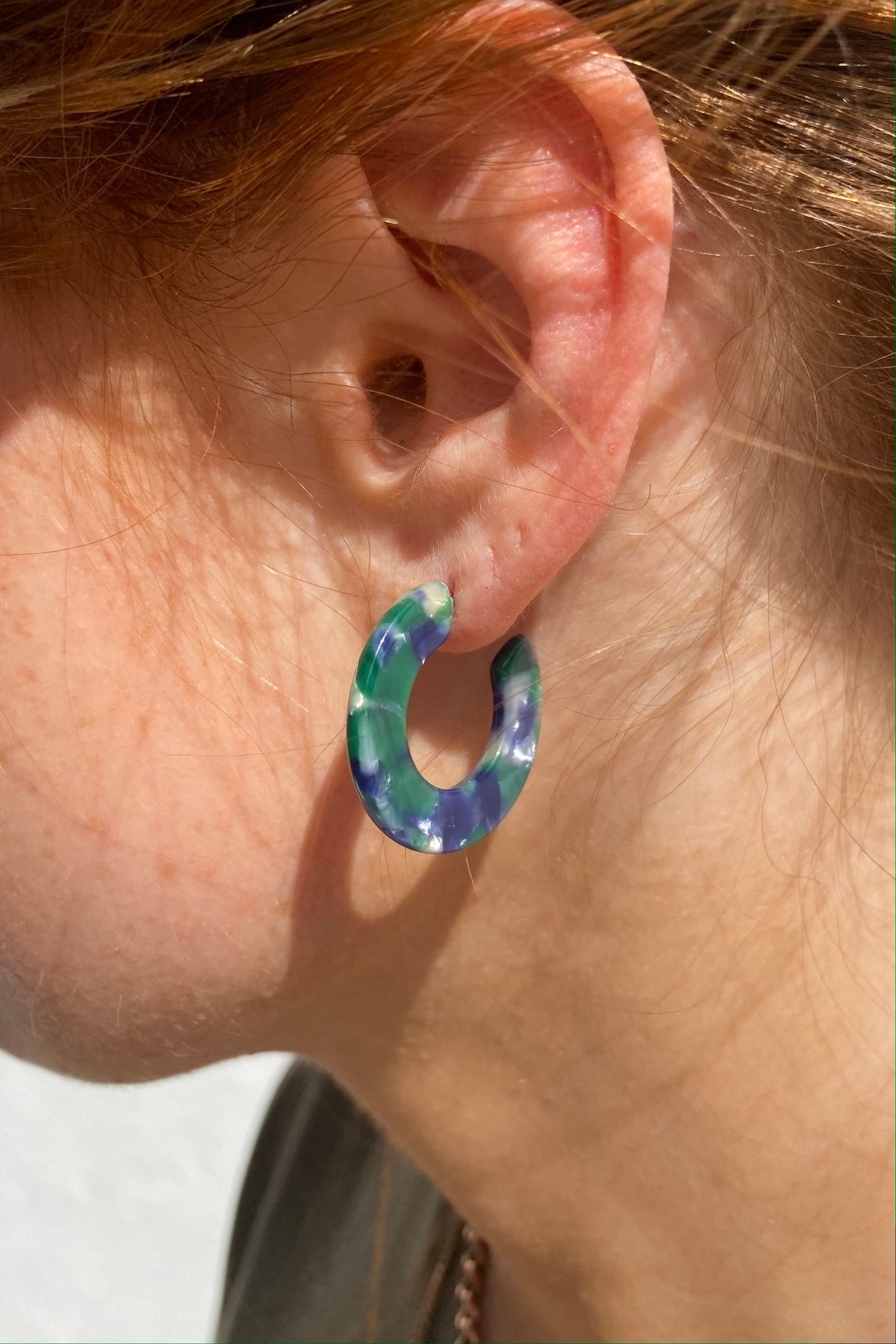 B.M.L Hortense Flat Oval Resin Hoop Green Earrings - The Mercantile London