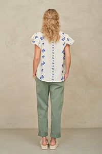 M.A.B.E Iris Woven Frill Blue Blouse - The Mercantile London