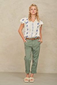 M.A.B.E Iris Woven Frill Blue Blouse - The Mercantile London