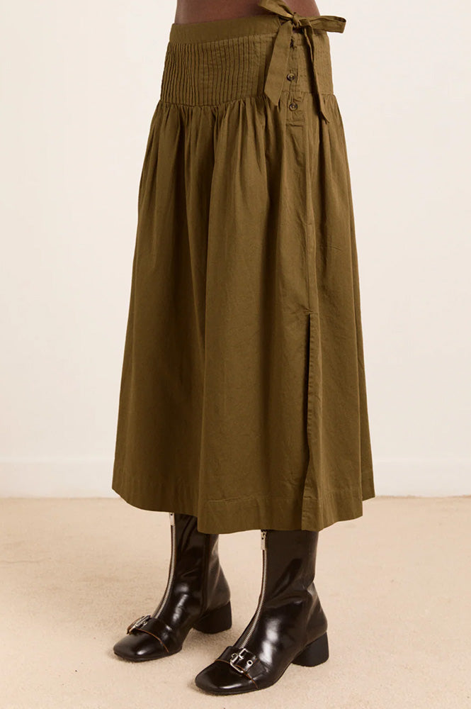 Damson Madder Josie Olive Midi Skirt - The Mercantile London