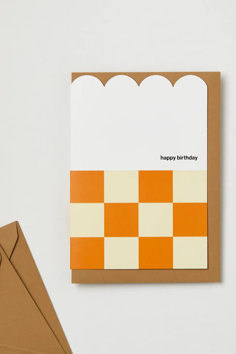 SS24 Kinshipped Scallop Happy Birthday Yellow Checkerboard Card - The Mercantile London