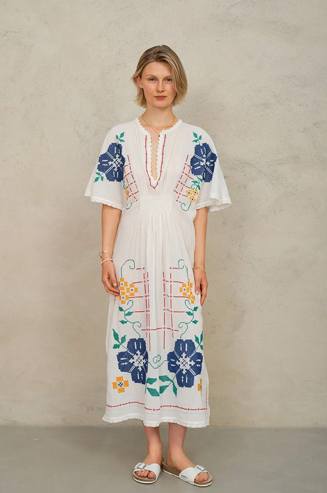 M.A.B.E Laney Embroidered Ecru Dress - The Mercantile London