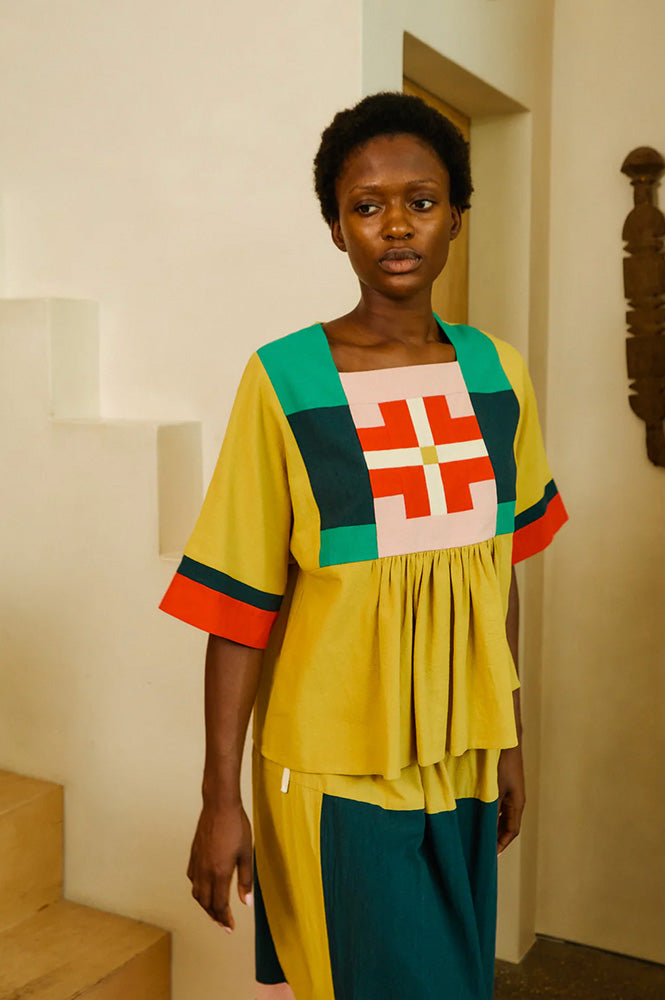 L.F Markey Rafe Mustard Patchwork Top - The Mercantile London