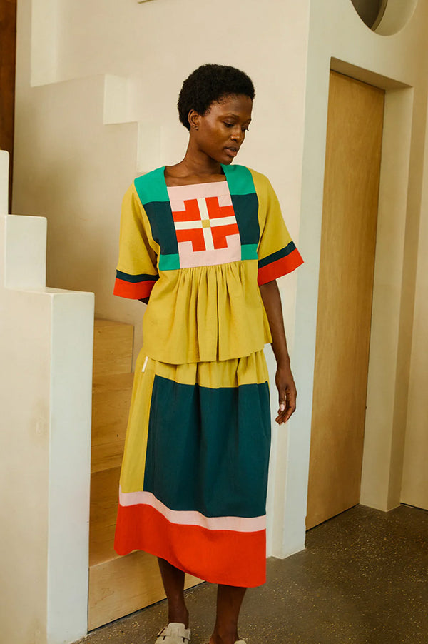 L.F Markey Rafe Mustard Patchwork Top - The Mercantile London