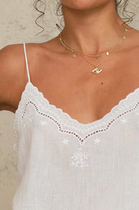 M.A.B.E Lyla Embroidered White Cami - The Mercantile London