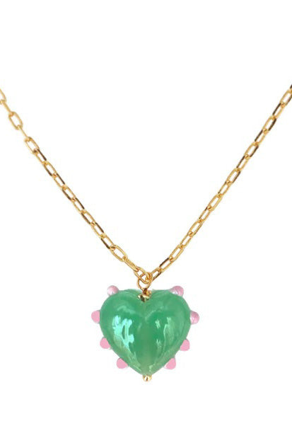 Sandralexandra Milagros Jade & Pink Dot Heart & Link Chain Necklace - The Mercantile London