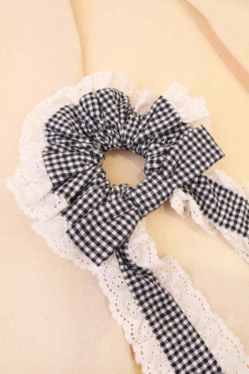 Meadows Long Bow Navy Gingham Scrunchie - The Mercantile London