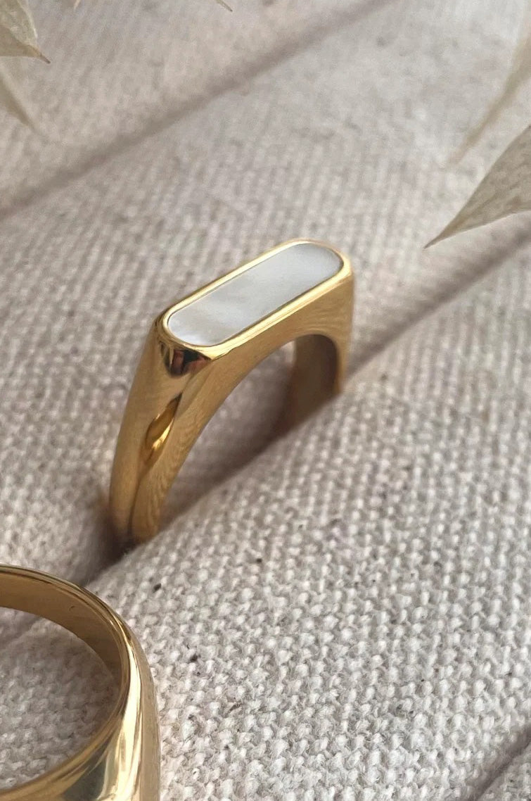 Everyday Gold & Pearl Lozenge Ring - The Mercantile London