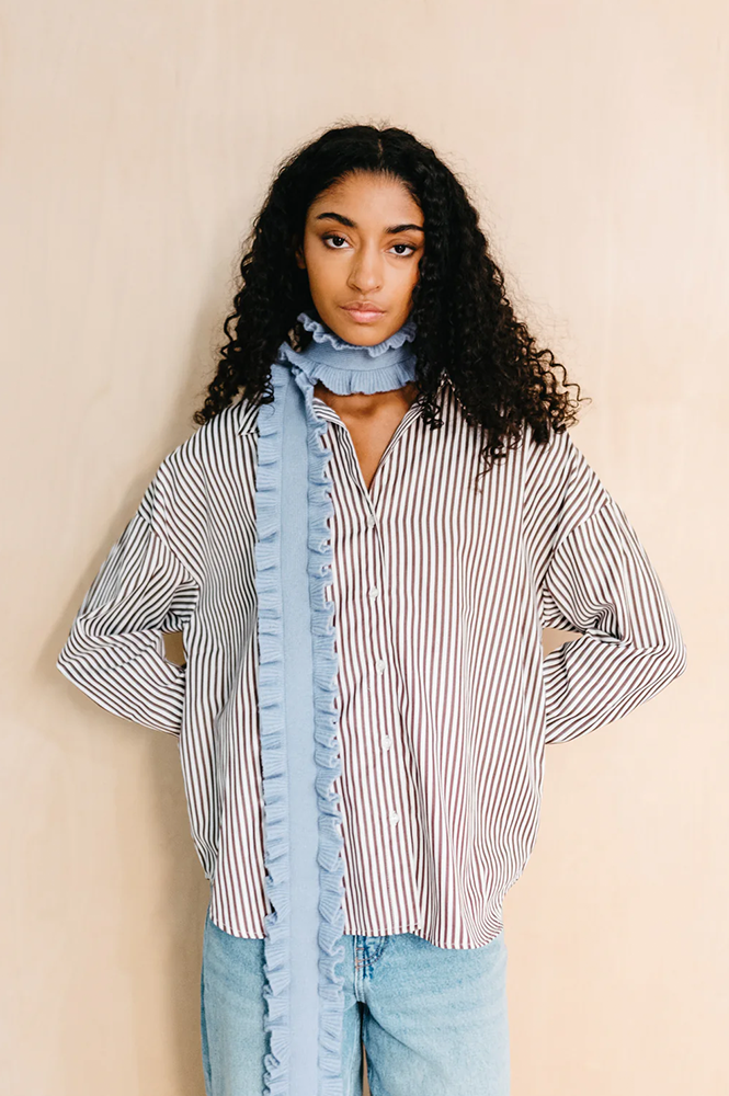 TBCo Blue Ruffle Skinny Scarf - The Mercantile London