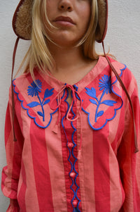 Echo of Pink Coral Striped Scallop Blouse