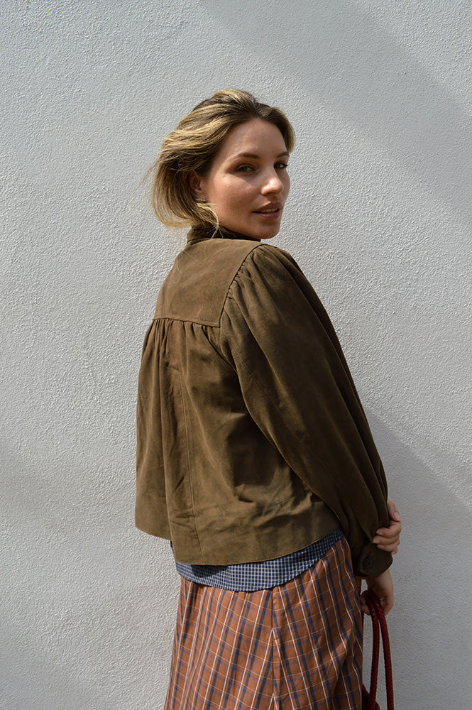 Second Female Zonie Black Olive Suede Jacket