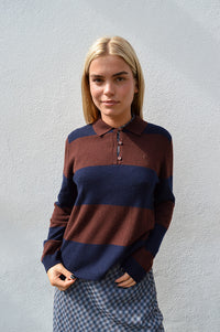 Yerse Chocolate Wide Striped Polo Knit