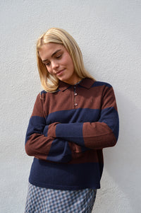 Yerse Chocolate Wide Striped Polo Knit