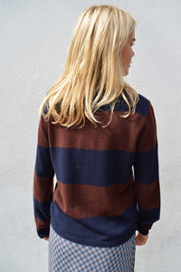 Yerse Chocolate Wide Striped Polo Knit