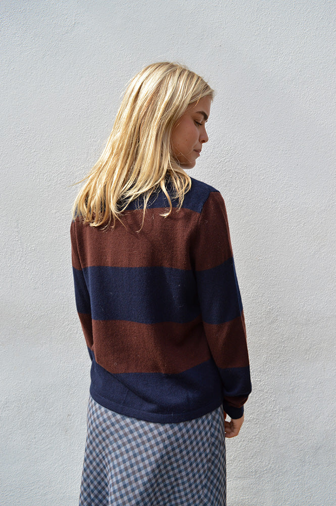Yerse Chocolate Wide Striped Polo Knit