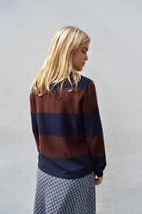 Yerse Chocolate Wide Striped Polo Knit