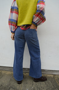 Dr Denim Rhue Low Wide Washed Blue Shade Cord Jeans