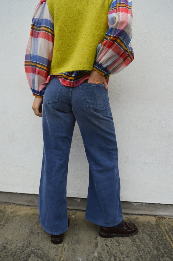 Dr Denim Rhue Low Wide Washed Blue Shade Cord Jeans