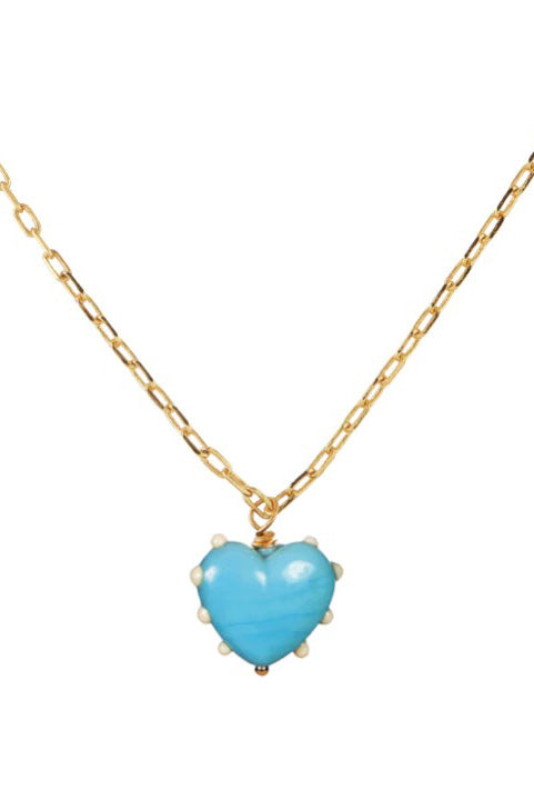Sandralexandra Milagros Blue & Ivory Dot Heart & Link Chain Necklace - The Mercantile London