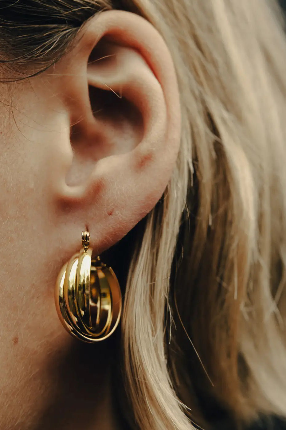 SS24 Nordic Muse Gold Triple Entwine Hoop Earrings - The Mercantile London