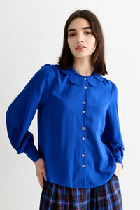 Louche Octavia Blue Crepe Petal Blouse - The Mercantile London