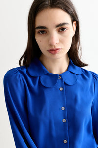 Louche Octavia Blue Crepe Petal Blouse - The Mercantile London