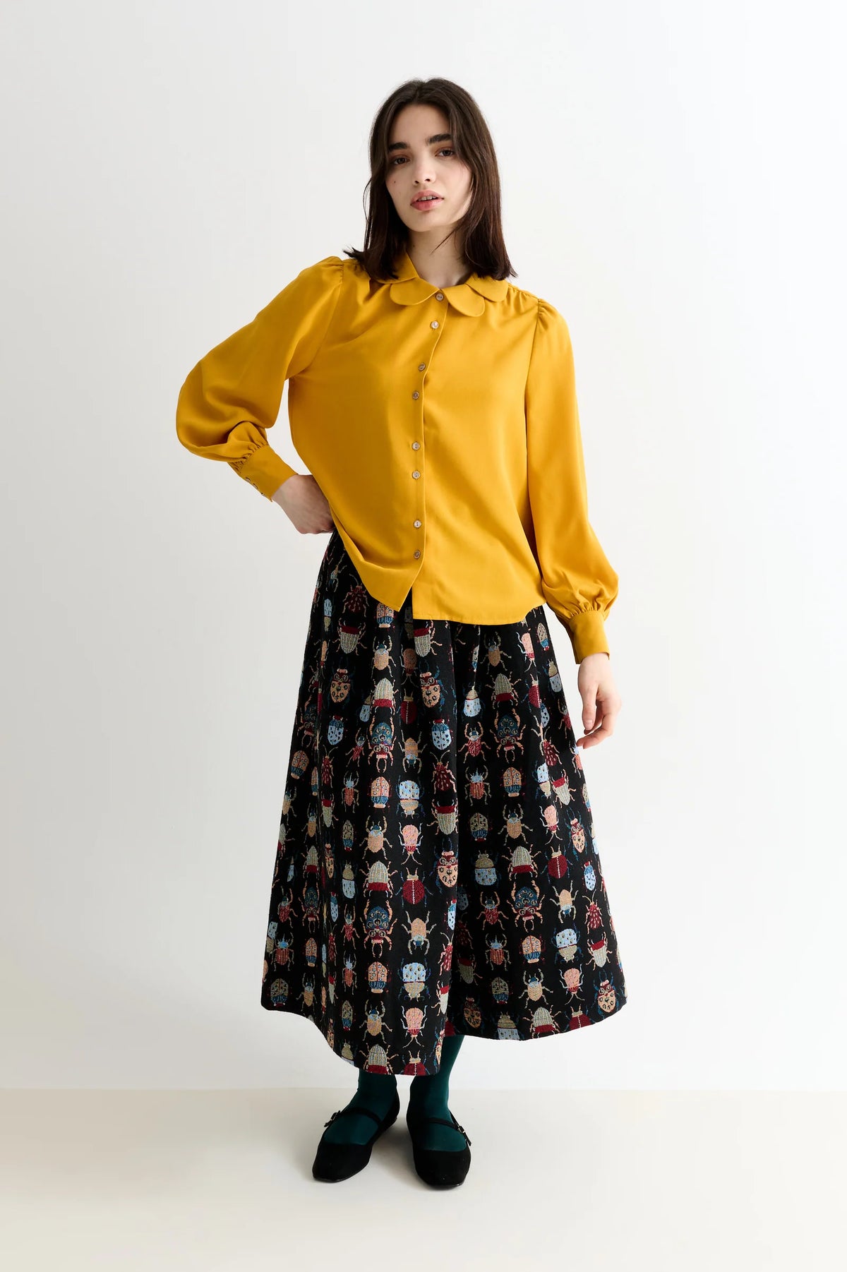 Louche Octavia Mustard Crepe Petal Blouse - The Mercantile London