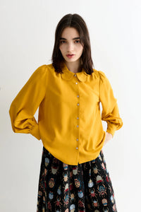 Louche Octavia Mustard Crepe Petal Blouse - The Mercantile London