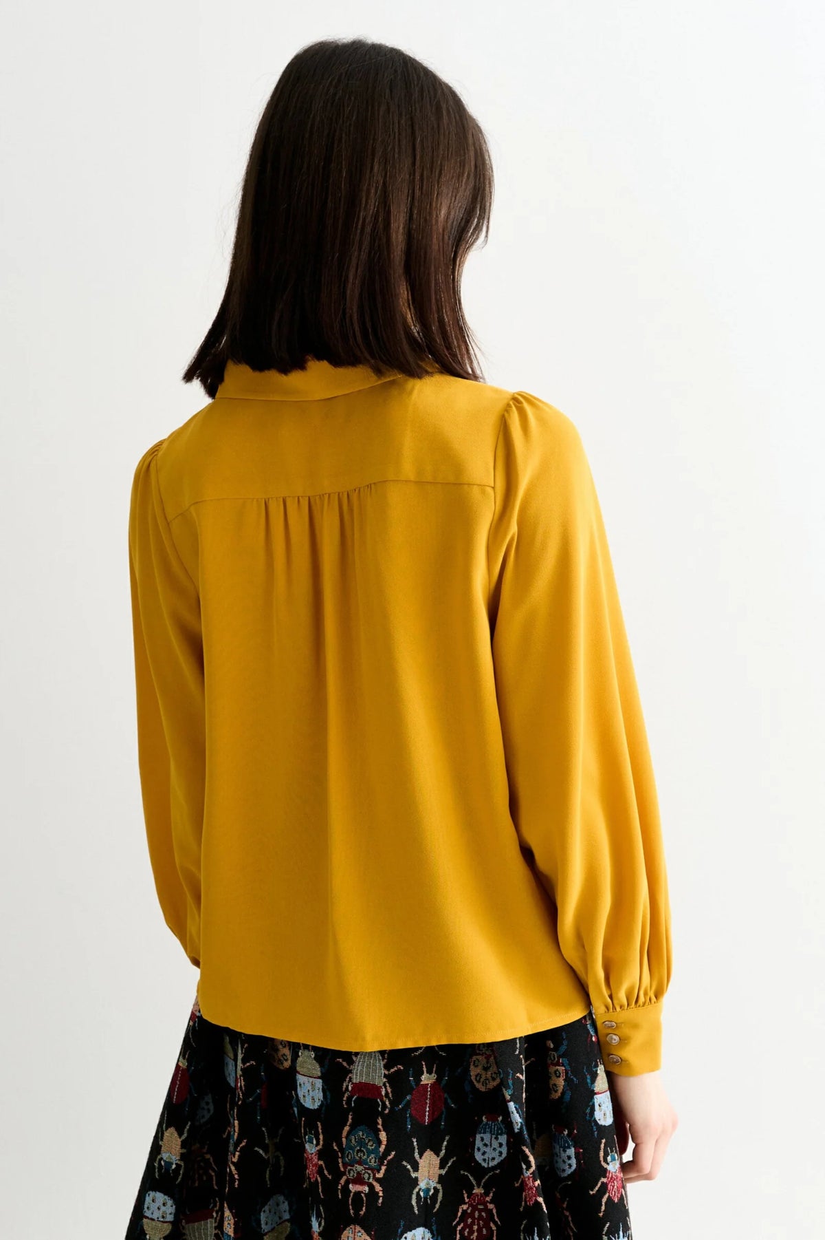 Louche Octavia Mustard Crepe Petal Blouse - The Mercantile London