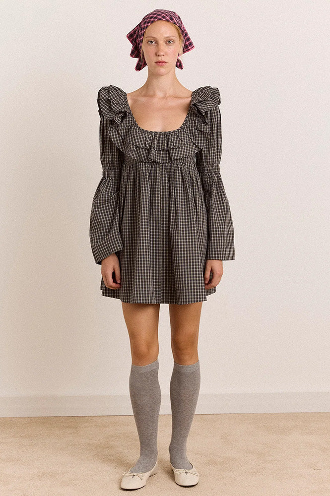 Damson Madder Phoenix Ruffle Lyra Check Dress