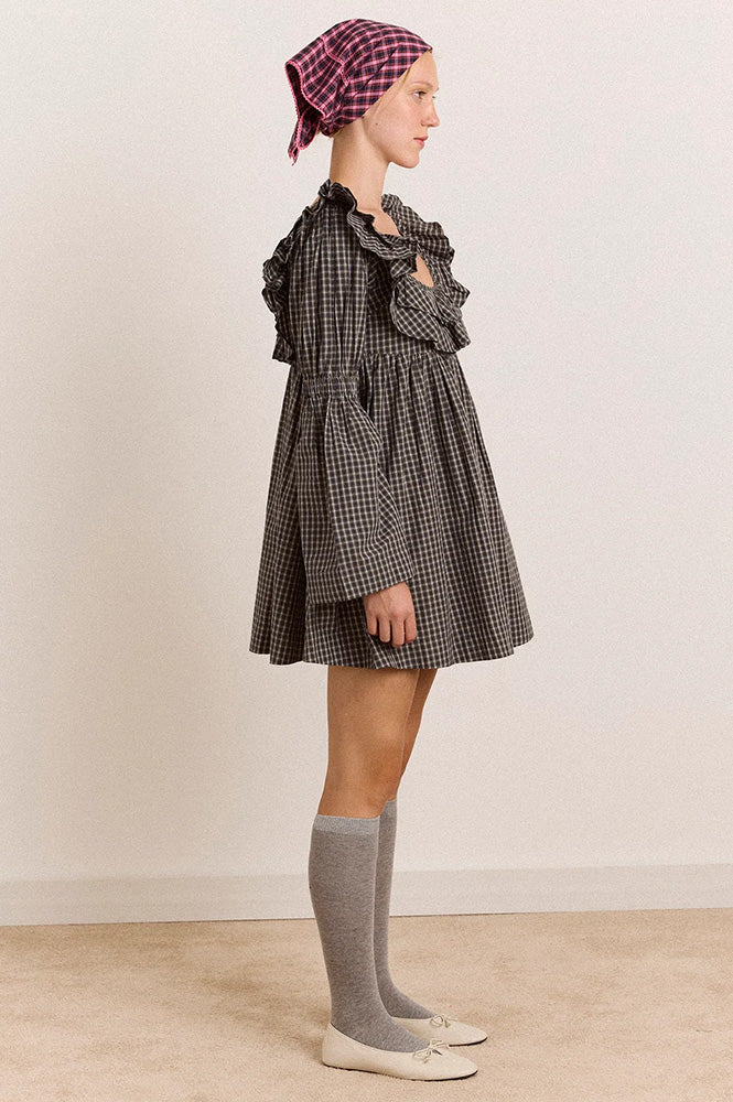 Damson Madder Phoenix Ruffle Lyra Check Dress
