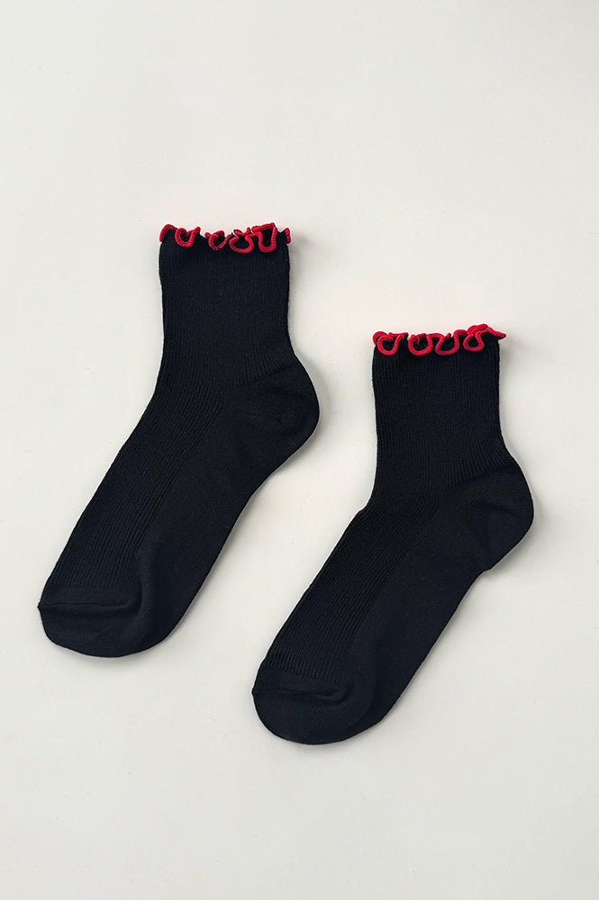 Le Bon Shoppe Petite Ruffled Black Red Socks