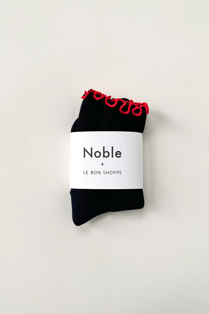 Le Bon Shoppe Petite Ruffled Black Red Socks