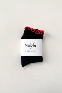 Le Bon Shoppe Petite Ruffled Black Red Socks