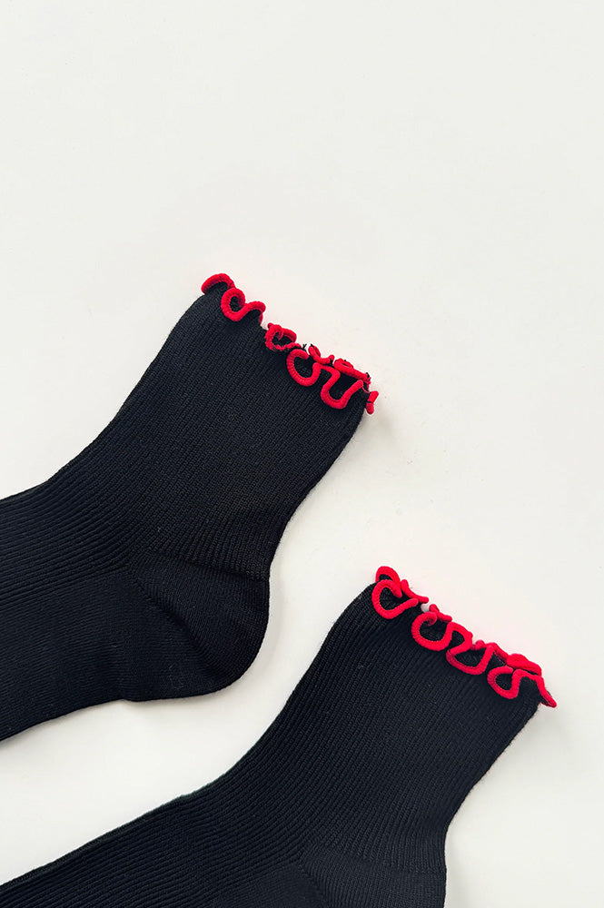 Le Bon Shoppe Petite Ruffled Black Red Socks