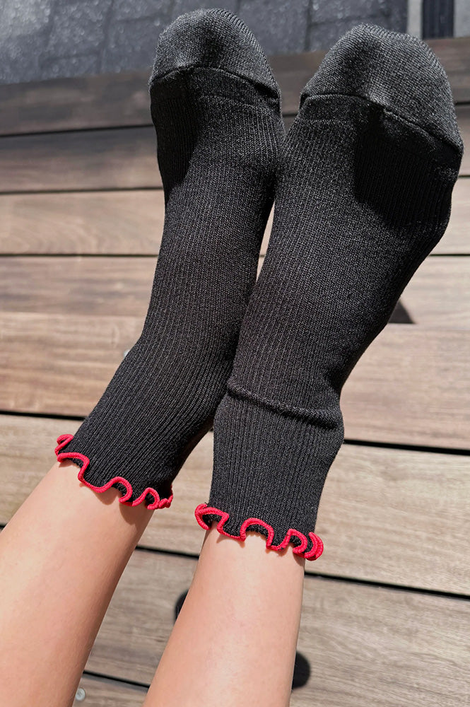Le Bon Shoppe Petite Ruffled Black Red Socks