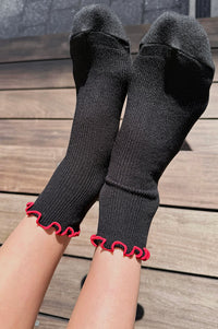 Le Bon Shoppe Petite Ruffled Black Red Socks
