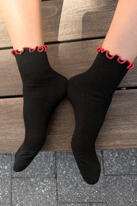 Le Bon Shoppe Petite Ruffled Black Red Socks