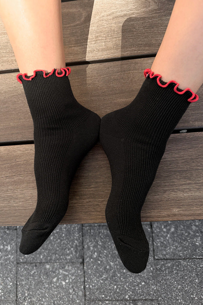 Le Bon Shoppe Petite Ruffled Black Red Socks