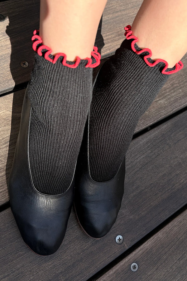Le Bon Shoppe Petite Ruffled Black Red Socks