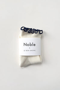Le Bon Shoppe Petite Ruffled Soft White Navy Socks
