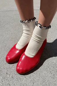 Le Bon Shoppe Petite Ruffled Soft White Navy Socks