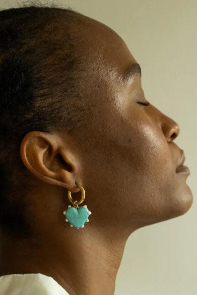 Sandralexandra Milagros Blue Heart & Ivory Dots Single Earring - The Mercantile London