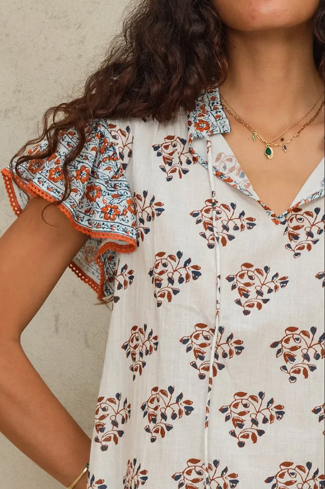 M.A.B.E Stella Rust Ecru Top - The Mercantile London